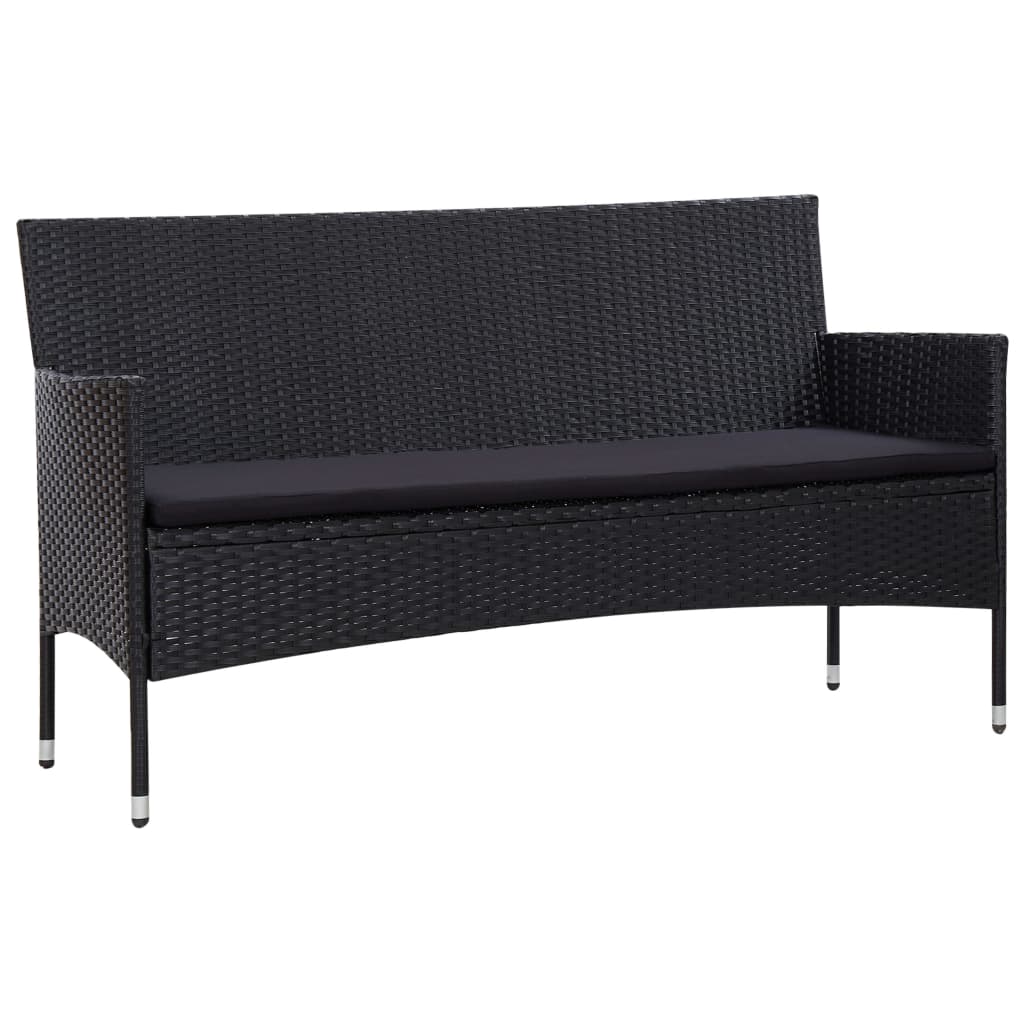 -Delige Loungeset Met Kussens Poly Rattan Zwart