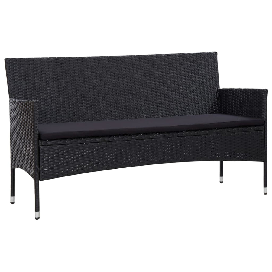 -Delige Loungeset Met Kussens Poly Rattan Zwart