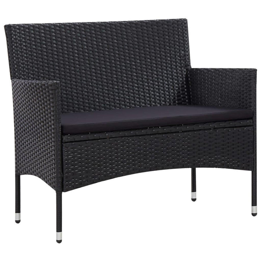 -Delige Loungeset Met Kussens Poly Rattan Zwart