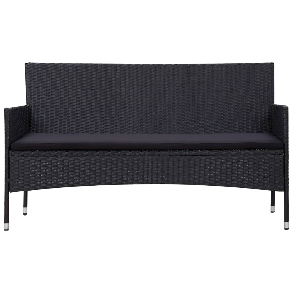 -Delige Loungeset Met Kussens Poly Rattan Zwart