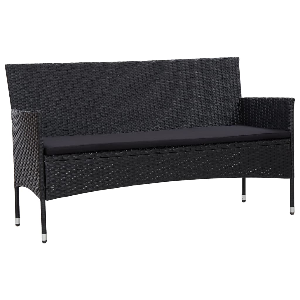 Tuinbank 3-zits met kussens poly rattan zwart