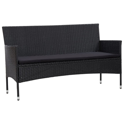 Tuinbank 3-zits met kussens poly rattan zwart