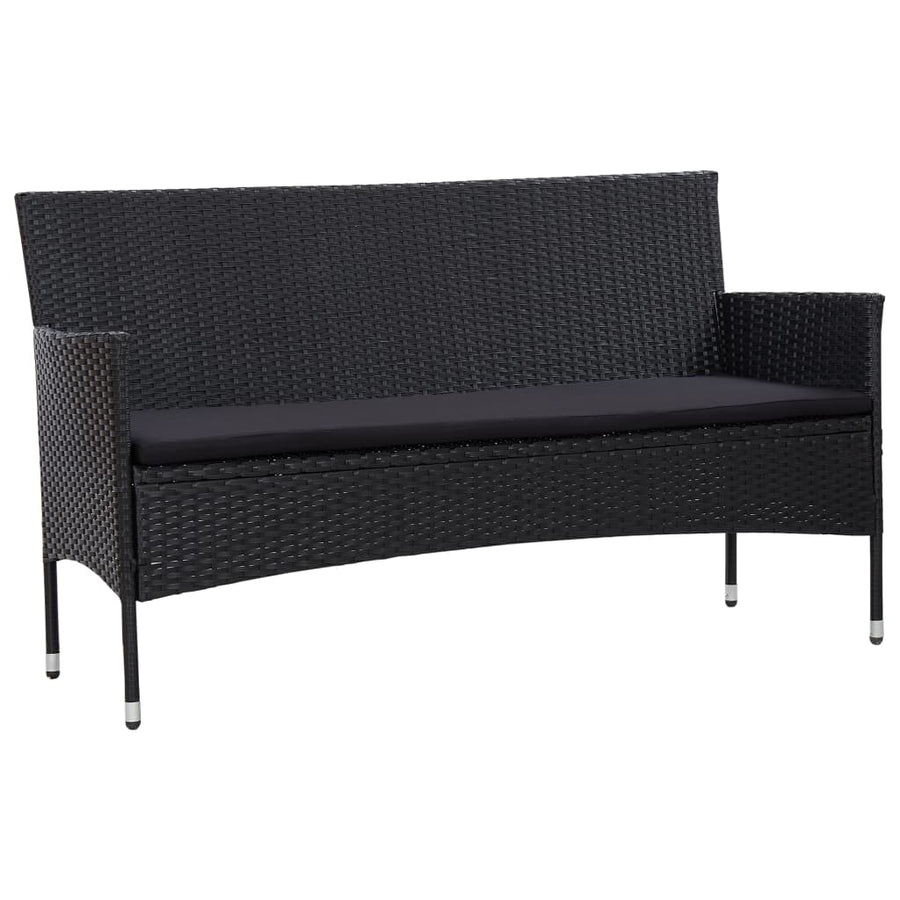 Tuinbank 3-zits met kussens poly rattan zwart