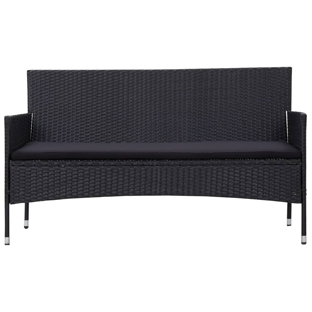 Tuinbank 3-zits met kussens poly rattan zwart