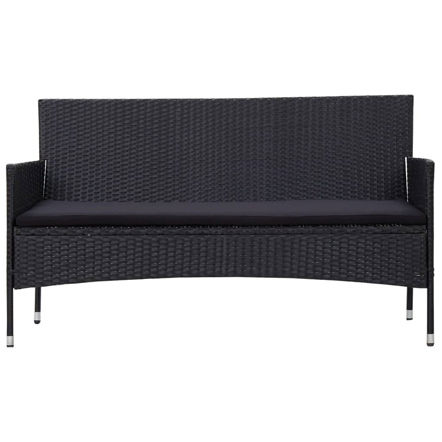 Tuinbank 3-zits met kussens poly rattan zwart