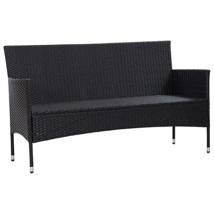 Tuinbank 3-zits met kussens poly rattan zwart