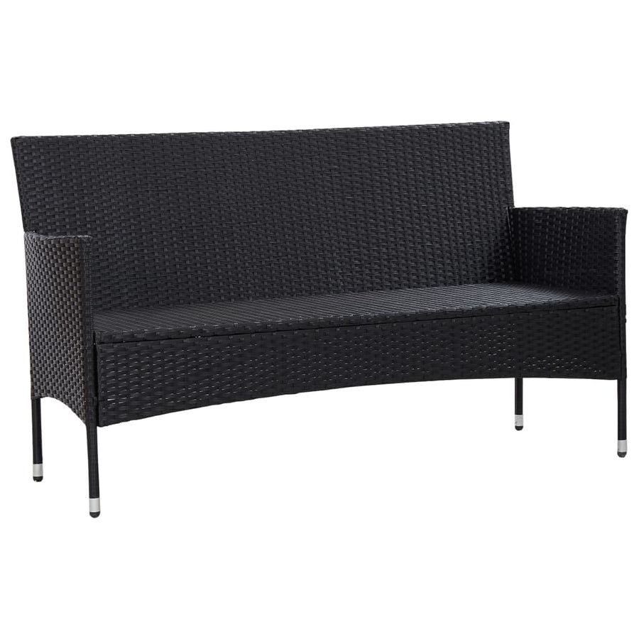 Tuinbank 3-zits met kussens poly rattan zwart
