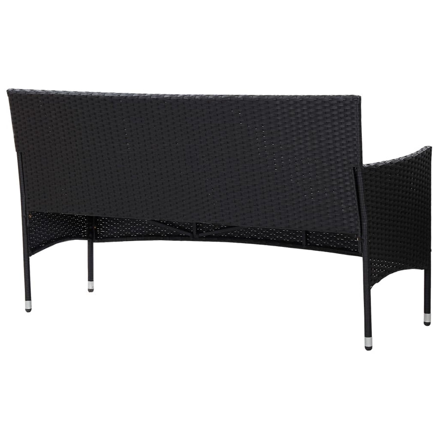 Tuinbank 3-zits met kussens poly rattan zwart