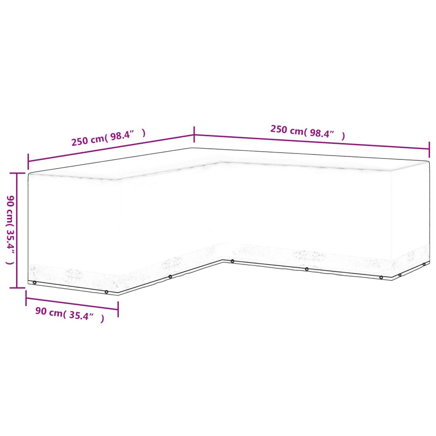 Tuinmeubelhoes L-Vormig 2 Oogjes 1 250 x 250 x 90 cm