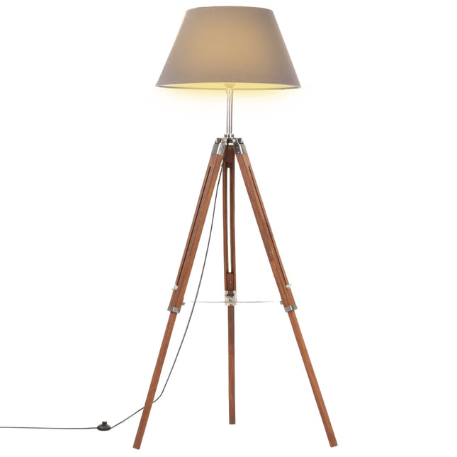 Vloerlamp Driepoot 4 Cm Massief Teakhout Honing Bruin en grijs