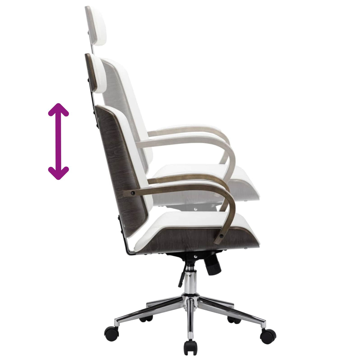 Draaibureaustoelen met Hoofdsteun 2 st Kunstleer Wit en Grijs