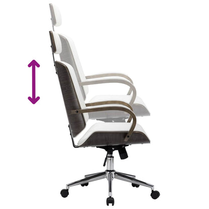 Draaibureaustoelen met Hoofdsteun 2 st Kunstleer Wit en Grijs