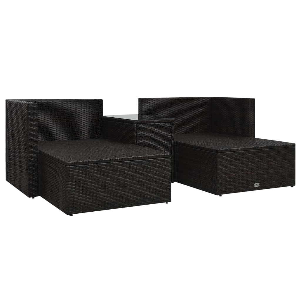 -Delige Loungeset Met Kussens Poly Rattan Bruin