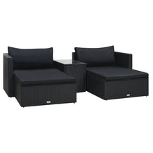 5-delige Loungeset met kussens poly rattan zwart