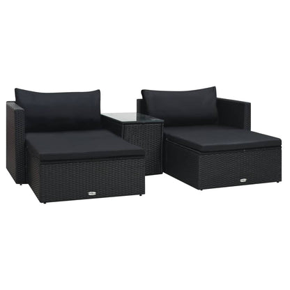 5-delige Loungeset met kussens poly rattan zwart