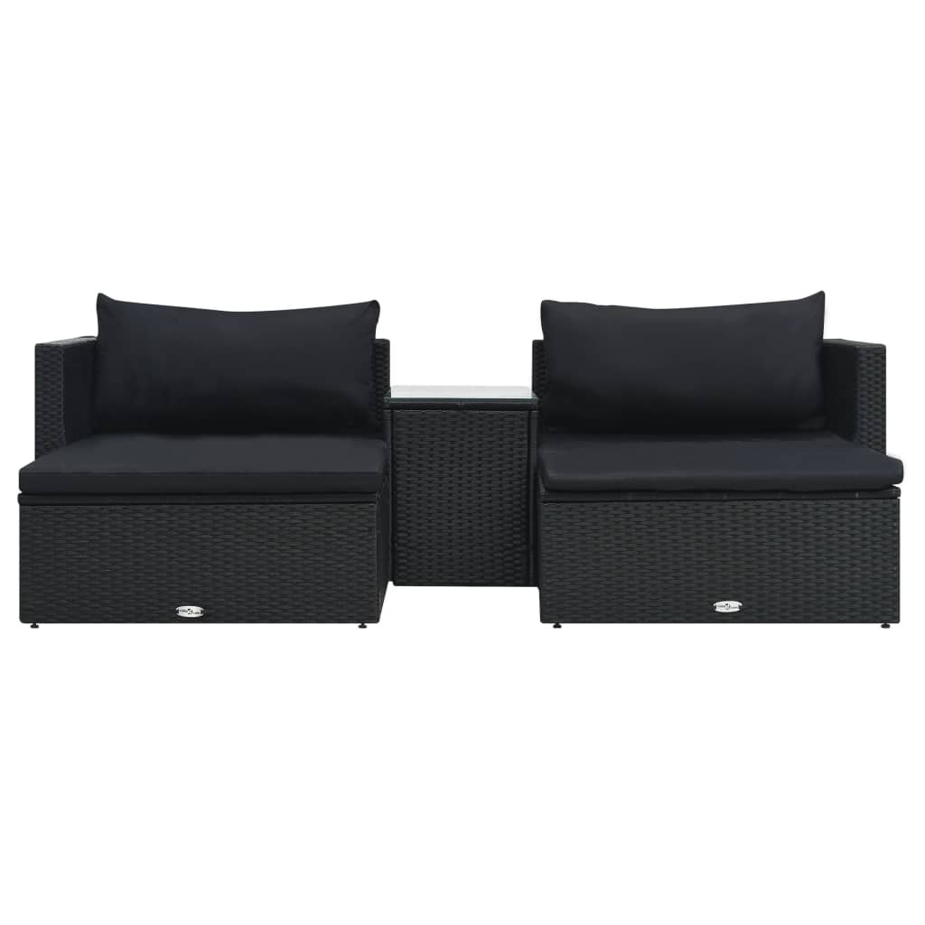 5-delige Loungeset met kussens poly rattan zwart