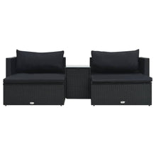 5-delige Loungeset met kussens poly rattan zwart