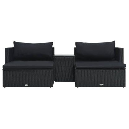 5-delige Loungeset met kussens poly rattan zwart