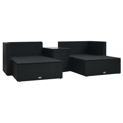 5-delige Loungeset met kussens poly rattan zwart