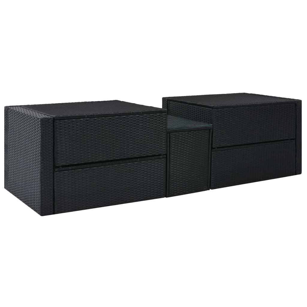 5-delige Loungeset met kussens poly rattan zwart