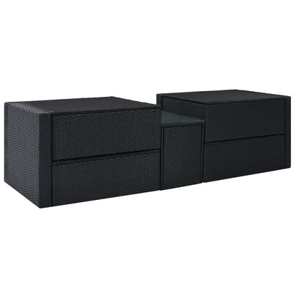 5-delige Loungeset met kussens poly rattan zwart