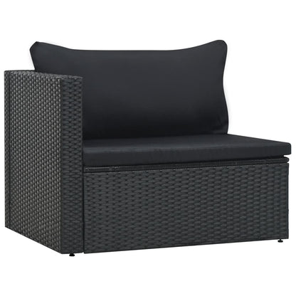 5-delige Loungeset met kussens poly rattan zwart