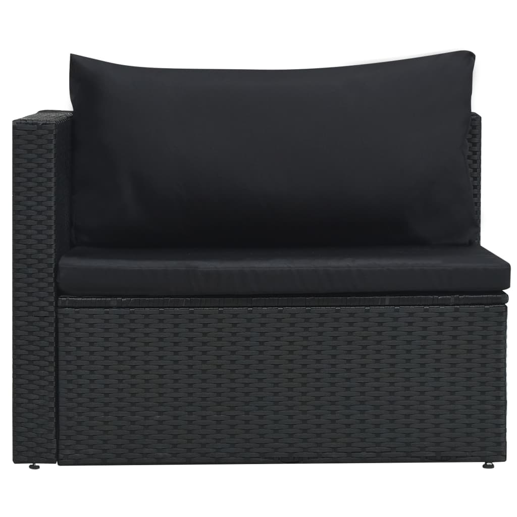 5-delige Loungeset met kussens poly rattan zwart