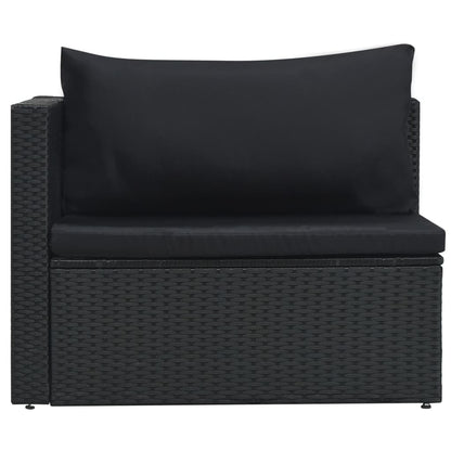 5-delige Loungeset met kussens poly rattan zwart