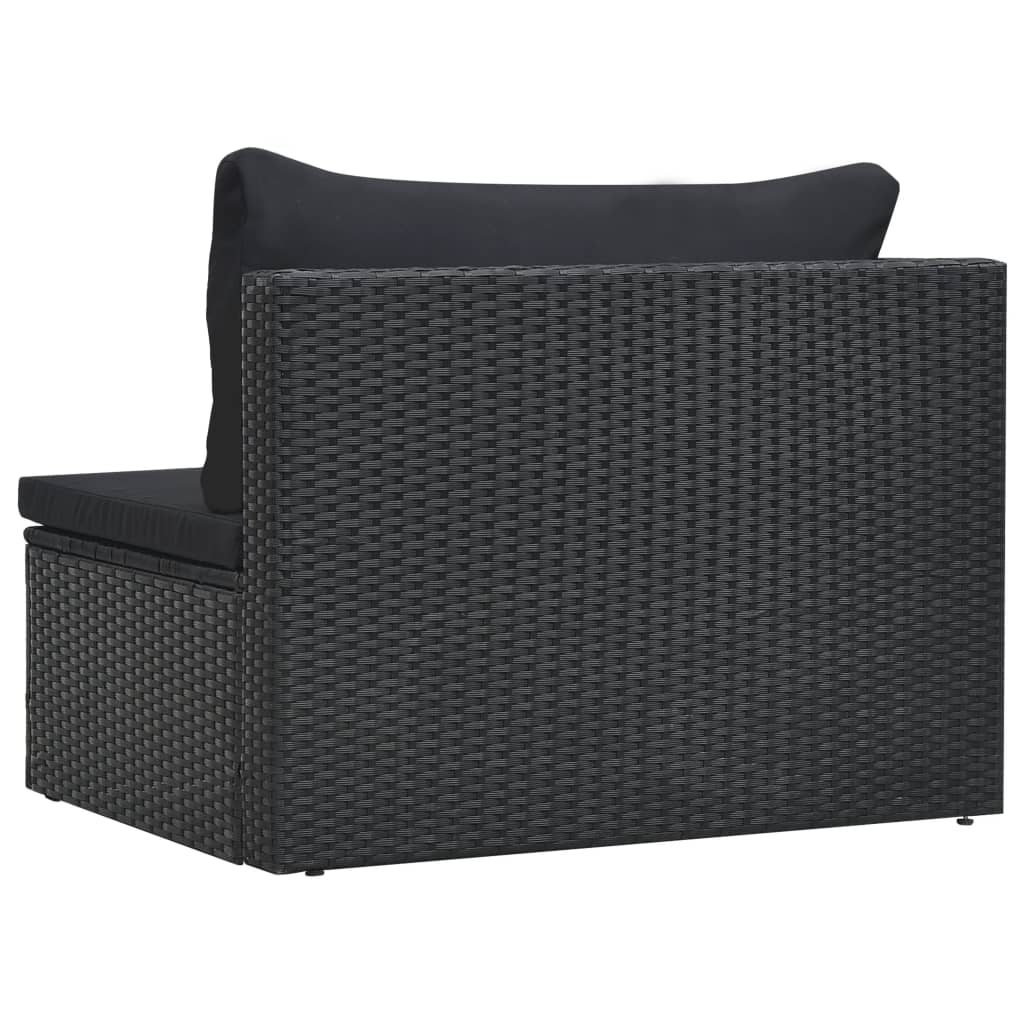 5-delige Loungeset met kussens poly rattan zwart