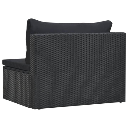 5-delige Loungeset met kussens poly rattan zwart