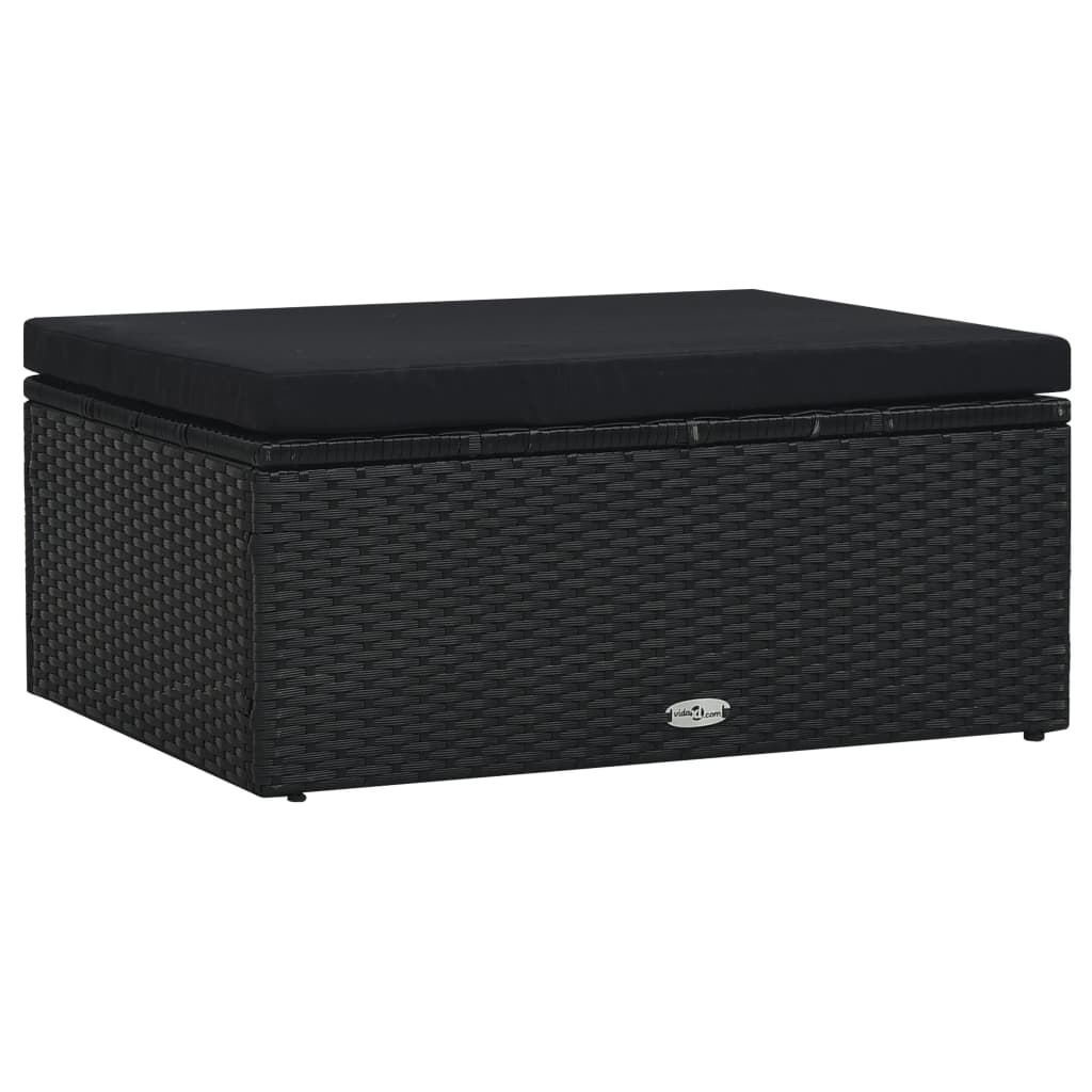 5-delige Loungeset met kussens poly rattan zwart