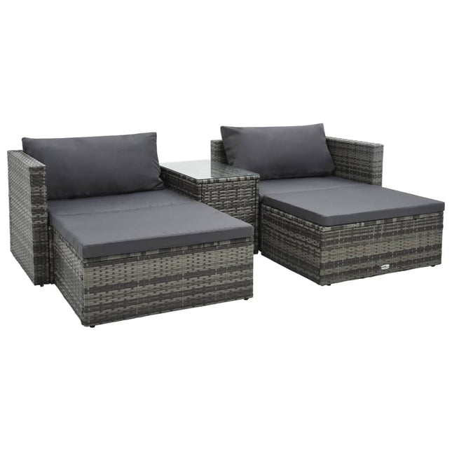 -Delige Loungeset Met Kussens Poly Rattan Grijs