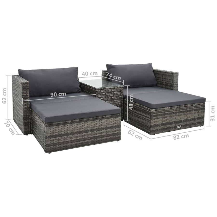 -Delige Loungeset Met Kussens Poly Rattan Grijs