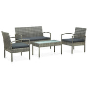 Loungeset 4-delig poly rattan grijs