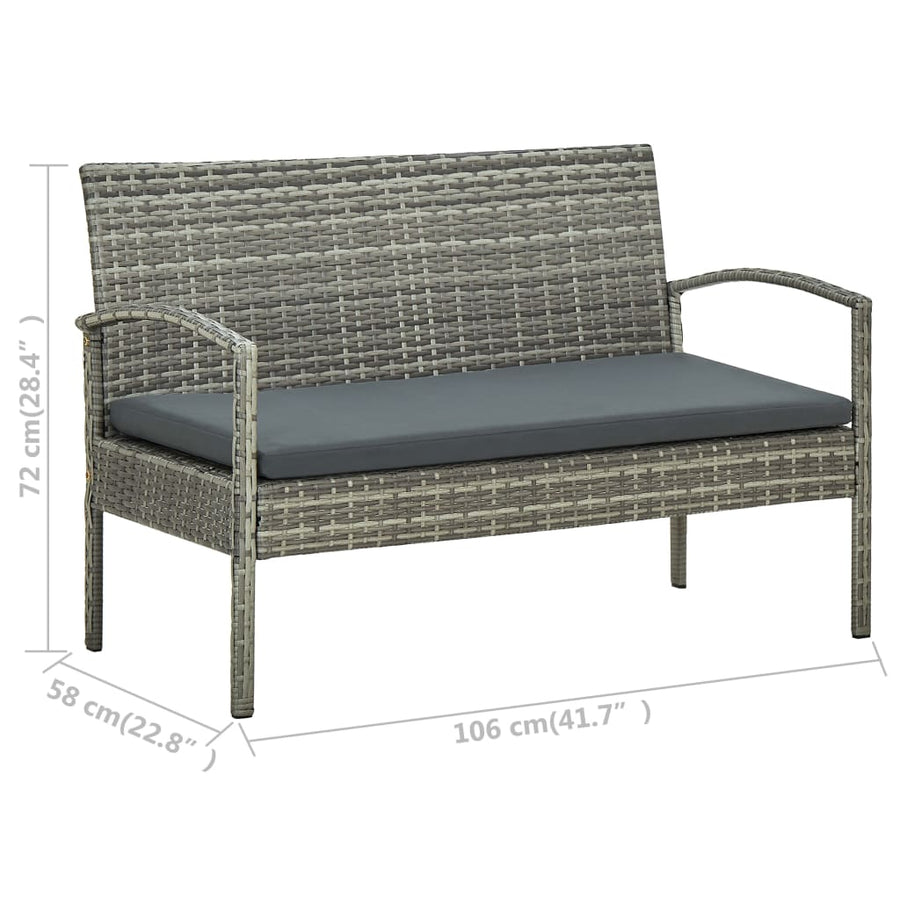 -Delige Loungeset Met Kussens Poly Rattan Grijs