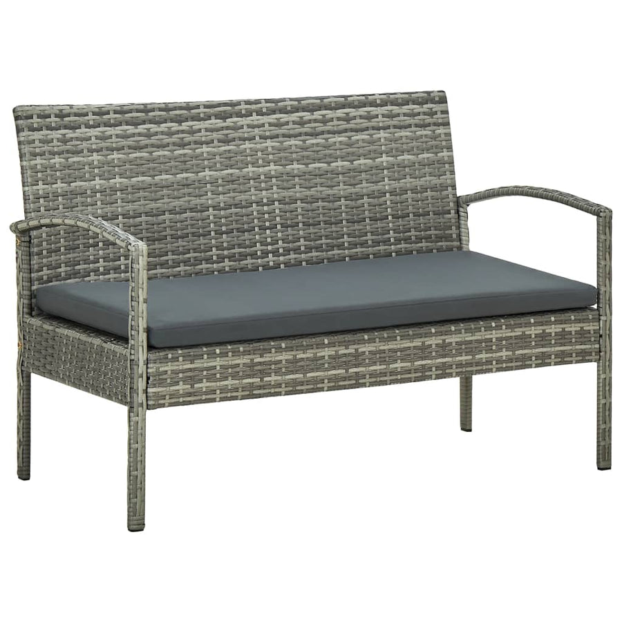 -Delige Loungeset Met Kussens Poly Rattan Grijs