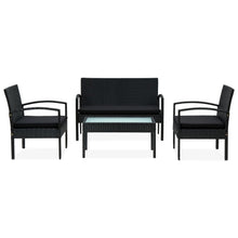4-delige Loungeset met kussens poly rattan zwart
