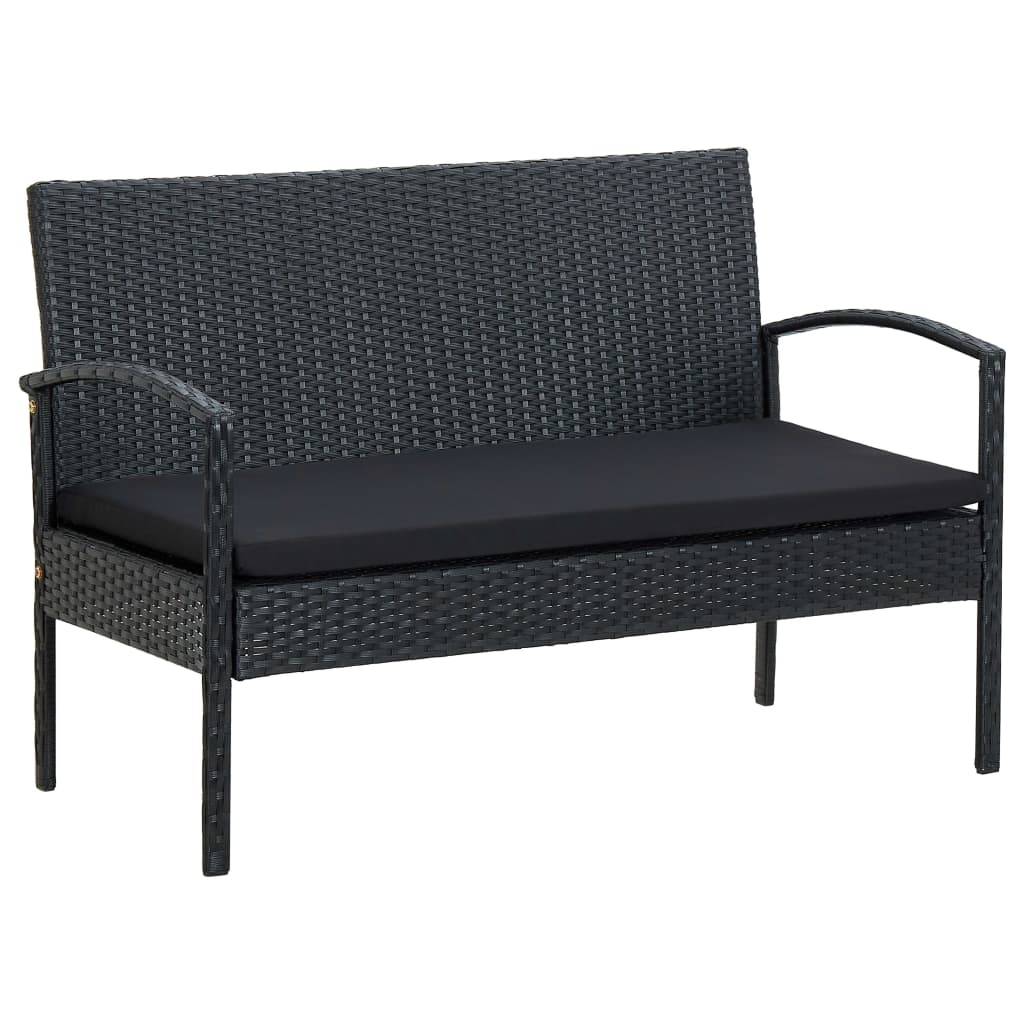 4-delige Loungeset met kussens poly rattan zwart