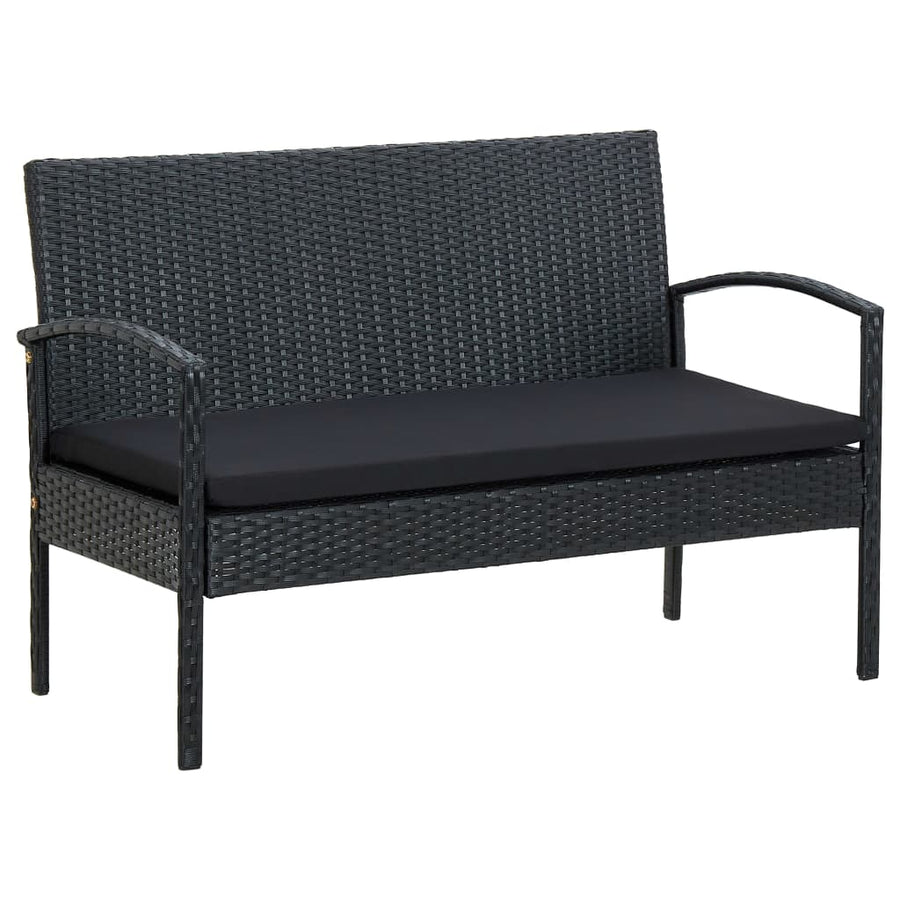 4-delige Loungeset met kussens poly rattan zwart