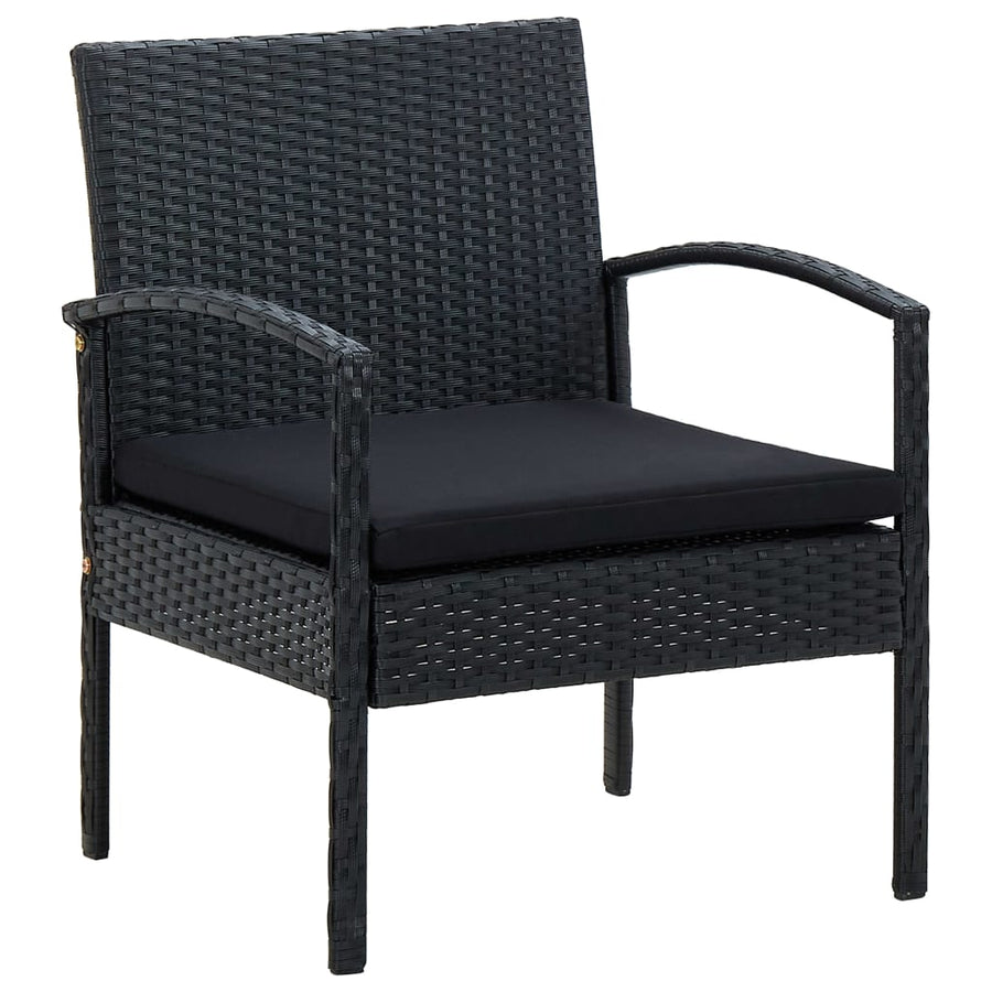 4-delige Loungeset met kussens poly rattan zwart