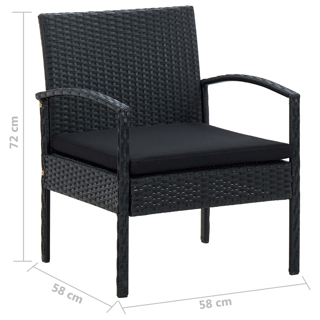 4-delige Loungeset met kussens poly rattan zwart