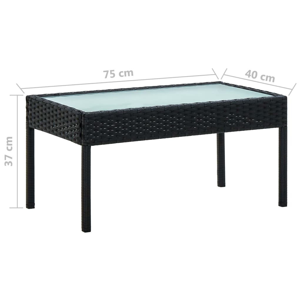 4-delige Loungeset met kussens poly rattan zwart