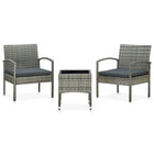 Bistroset 2 stoelen + tafel poly rattan grijs