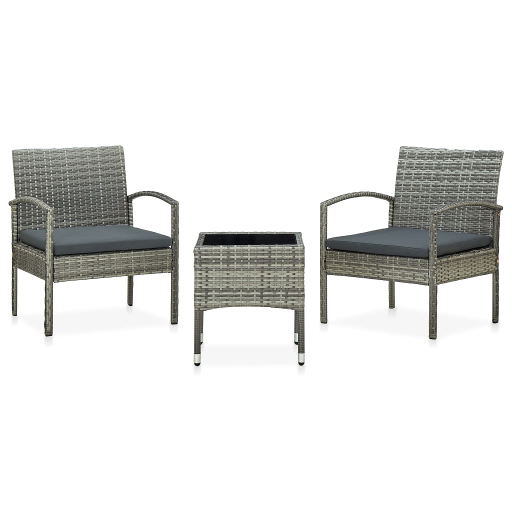 Bistroset Met Kussens Poly Rattan Grijs