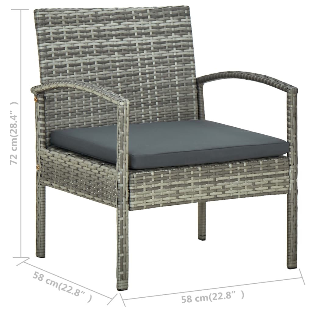 Bistroset Met Kussens Poly Rattan Grijs