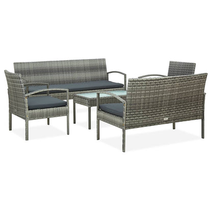 5-delige Loungeset met kussens poly rattan grijs