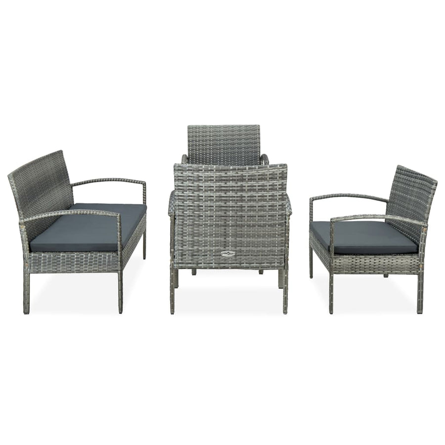5-delige Loungeset met kussens poly rattan grijs