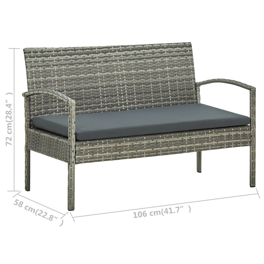 5-delige Loungeset met kussens poly rattan grijs