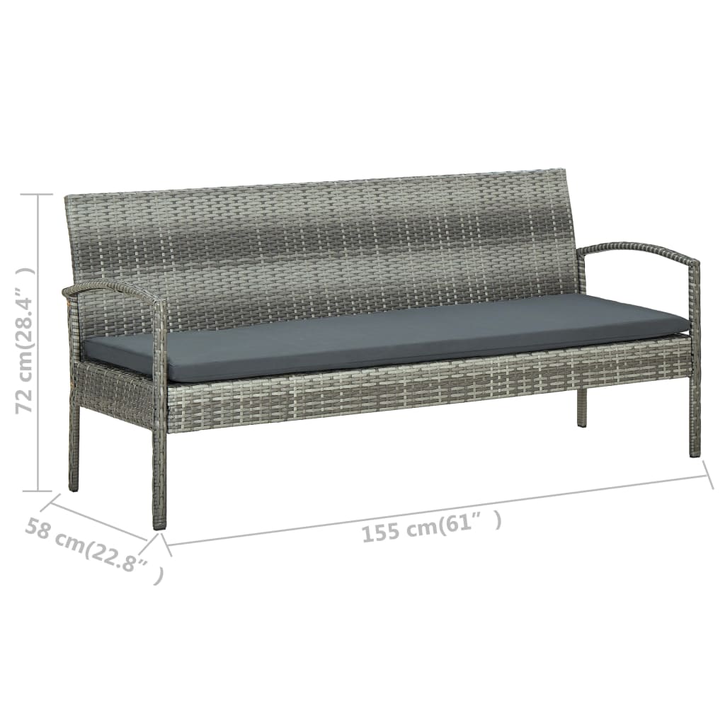 5-delige Loungeset met kussens poly rattan grijs