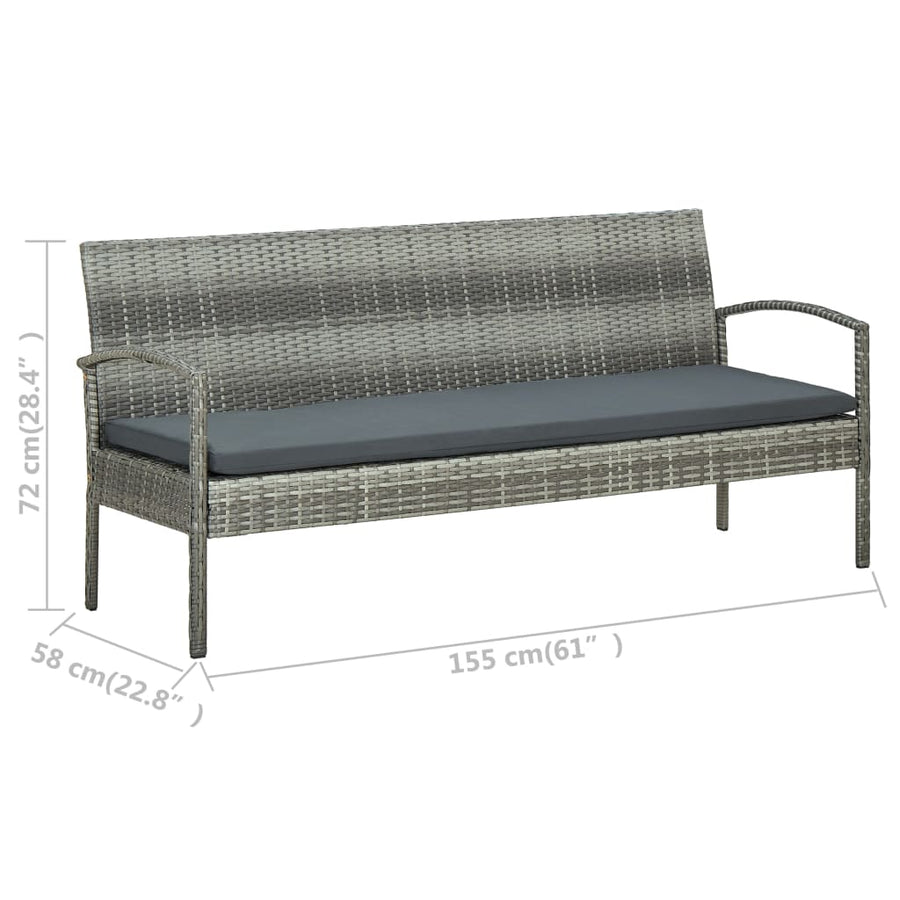 5-delige Loungeset met kussens poly rattan grijs